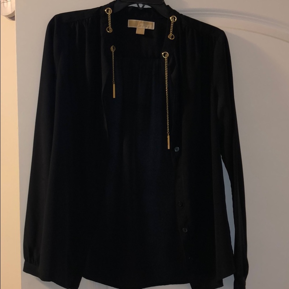 Black Michael Kors Blouse with Gold Chain